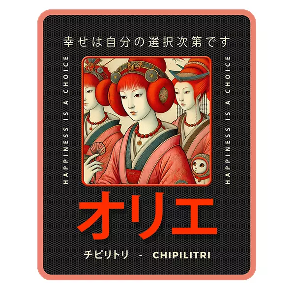 Tres Figuras — ilustración oriental minimalista en camiseta oversized orgánica premium con QR musical