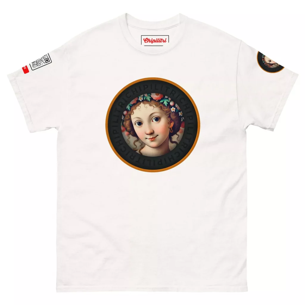 La Mirada que Florece. Camiseta musical unisex en color blanco. Diseño @Chipilitri.