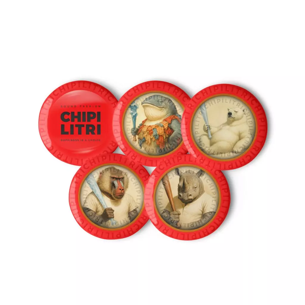 Set de 5 chapas NATURAL WARNING Chipilitri con animales en modo señal de alerta ecológica.