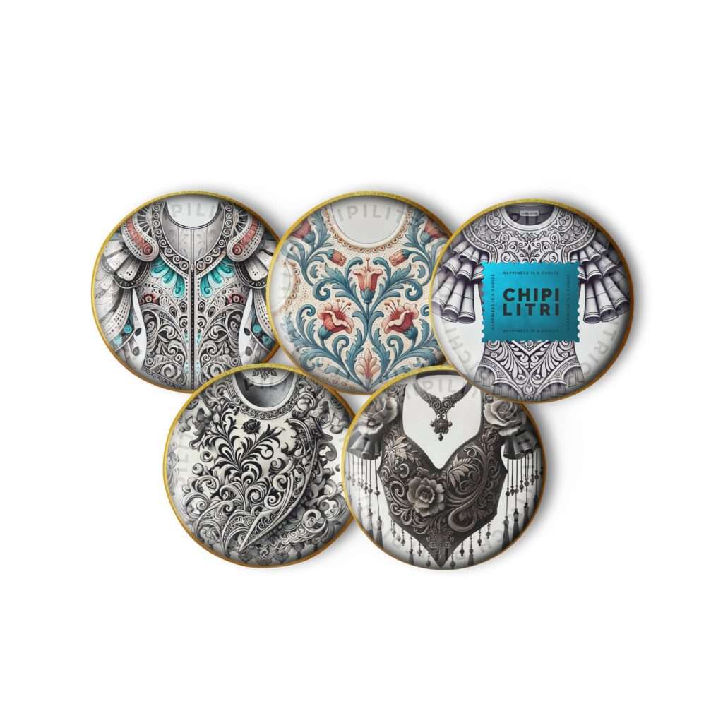 Set de 5 chapas TORERAS Chipilitri inspiradas en chaquetillas flamencas bordadas.