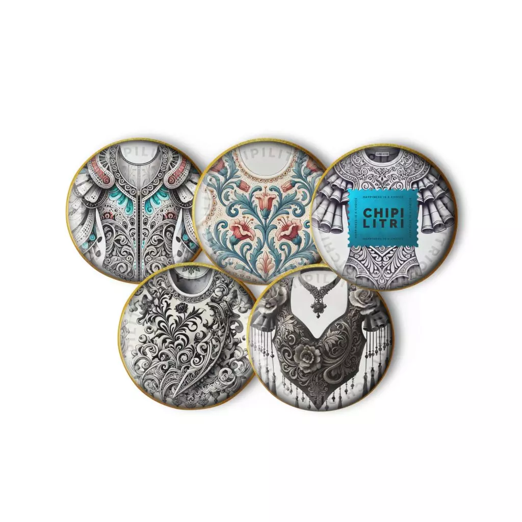Set de 5 chapas TORERAS Chipilitri inspiradas en chaquetillas flamencas bordadas.